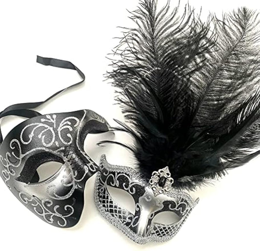 Couple Masquerade Feather Phantom Mask Cosplay Mardi Gras Prom Dance Birthday Party Wear or Deco