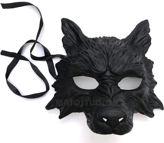 Hand-painted wolf animal costume mask front view