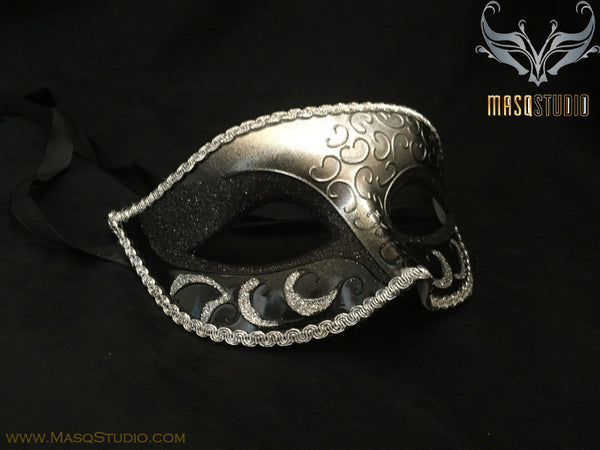 Men's Black Silver Masquerade ball eye mask