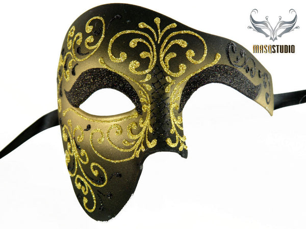 Men's phantom of the opera masquerade Black Gold mask