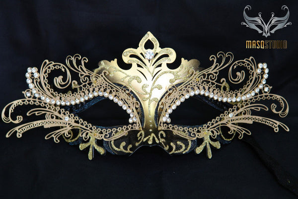 Luxury Metal Laser Cut Mask Princess - Black and Gold