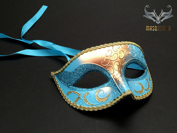 Men's Turquoise Gold Masquerade eye mask
