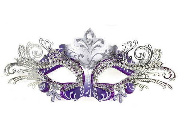 Filigree metal laser cut masquerade mask Princess Silver Purple