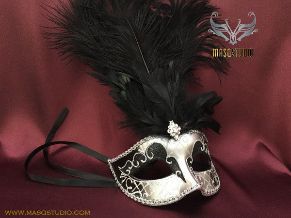 Fifty shades of Grey masquerade ball mask - Black Silver Feather