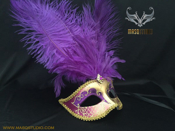 Fifty shades of Grey masquerade ball mask Lavender Purple Gold Feather