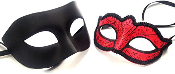 Black Red Masquerade Ball Mask Pair Dance Prom Burlesque Graduation Dad and Daughter Party