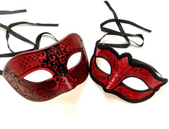 Red Masquerade Ball Mask Pair Cosplay Prom Dance Birthday Party Wear or Deco