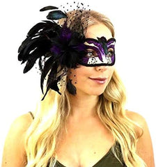 Couples Purple Masquerade Ball Mask Pair Feather Mardi Gras Party Valentines Gift for Her