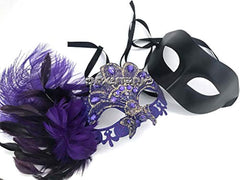 Couple Masquerade Feather Lace Mask Pair Mardi Gras Costume Carnival Party