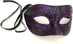 Purple Masquerade Ball Mask Pair Ostrich Feather Mardi Gras Party Dress up Carnival Prom