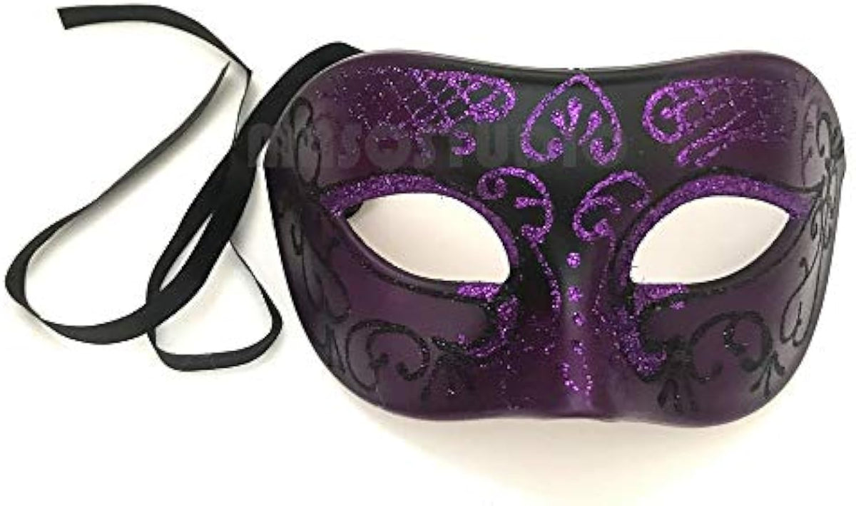 Purple Masquerade Ball Lace Mask Pair Ostrich Feather Mardi Gras Party Dress up Carnival Prom