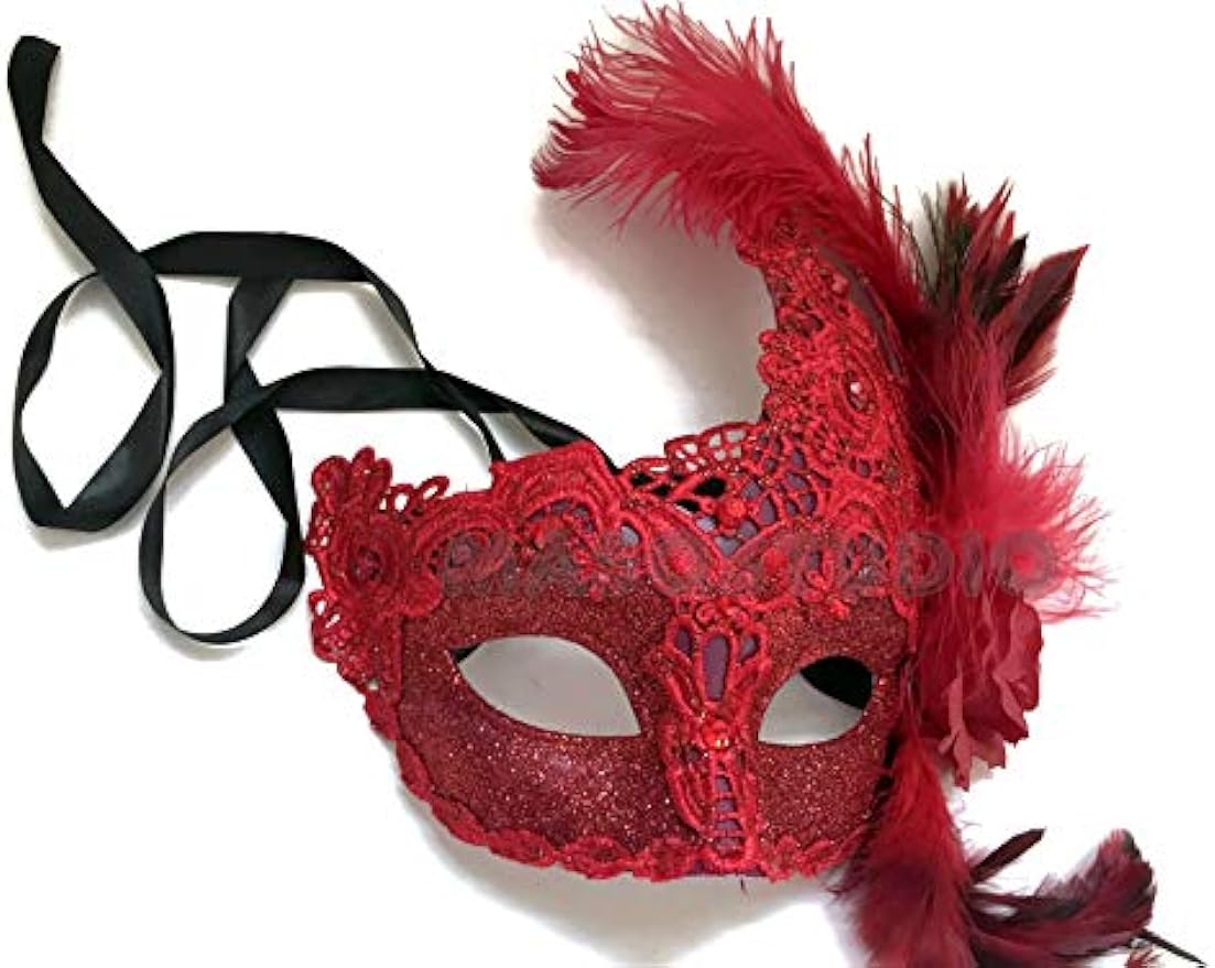 Red Lace Masquerade Ball Mask Pair for Christmas New Year Party
