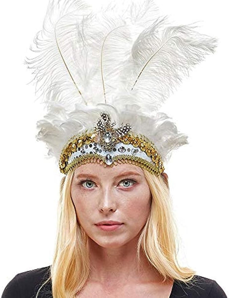 Show Girl Carnival Festival Masquerade Party Headpiece Ostrich Feather Headband Headdress