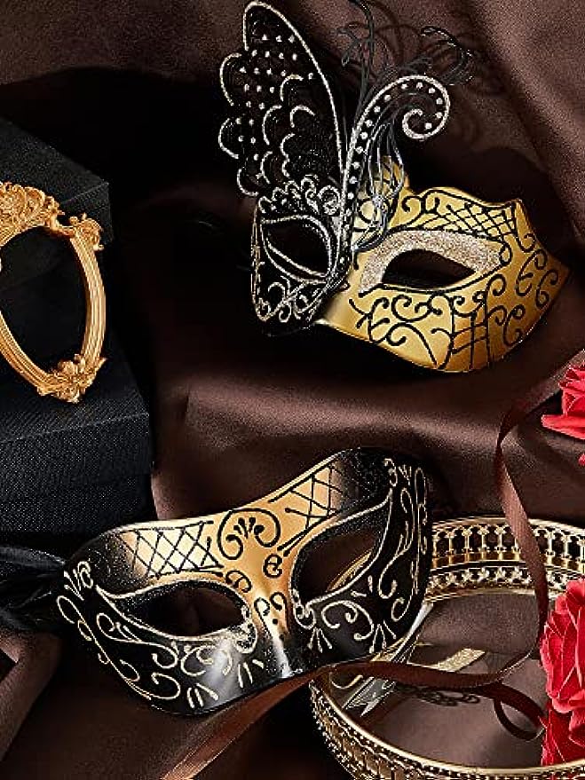 Couples Masquerade Masks Butterfly Venetian Face Cover for Mardi Gras Halloween Masquerade Party Costume