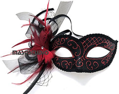 Black Purple Red Masquerade Ball Mask Flapper Veil Feather Mardi Gras Birthday Party Prom