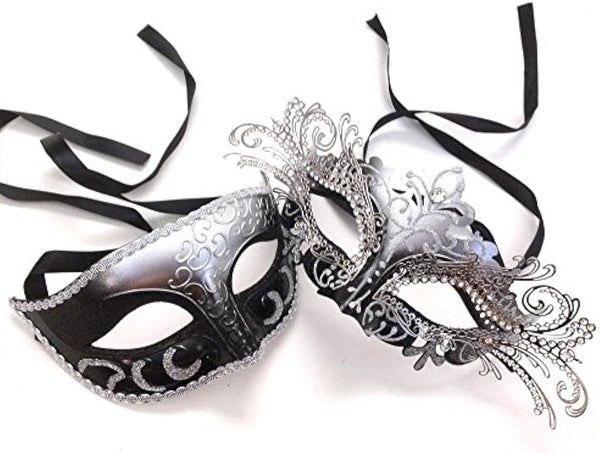 Black Silver Masquerade Ball Mask Pair Dance Prom Burlesque Graduation Steampunk Party