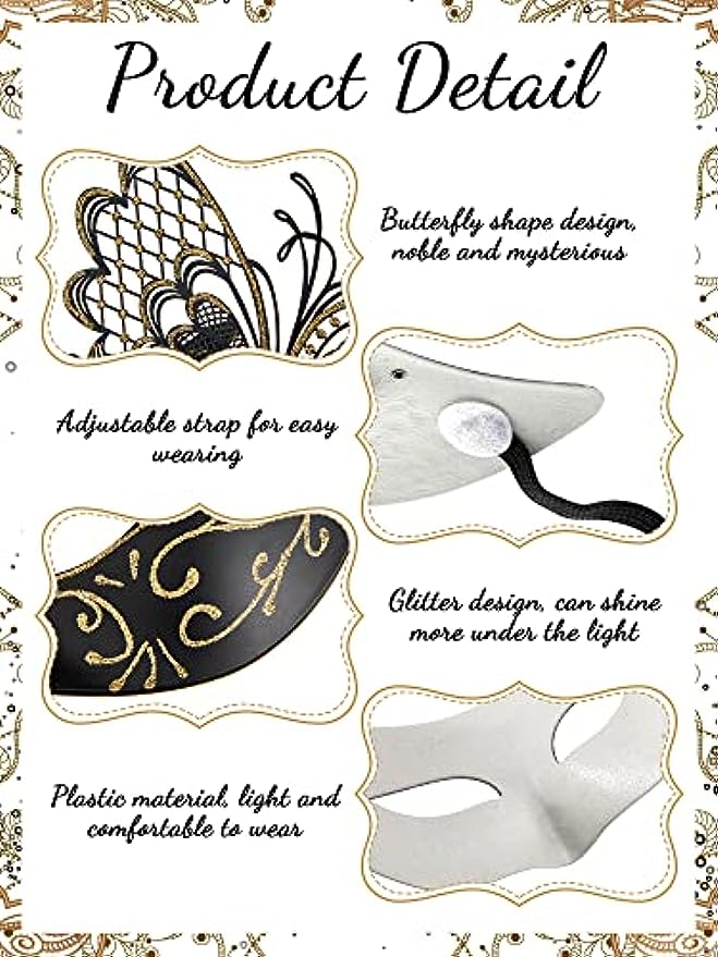 Couples Masquerade Masks Butterfly Venetian Face Cover for Mardi Gras Halloween Masquerade Party Costume