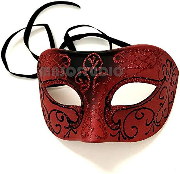 Couple Red Masquerade Feather Netting Mask Pair Costume Carnival Party