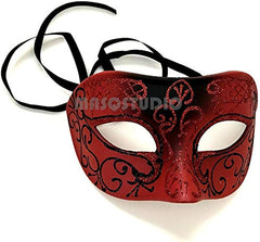 Couple Red Masquerade Feather Netting Mask Pair Costume Carnival Party