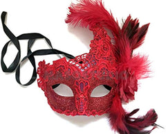 Red Lace Masquerade Ball Mask Pair for Christmas New Year Party