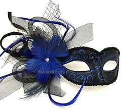 Blue Masquerade Ball Mask Pair side Feather New Year Eve Party Birthday Dress up Prom