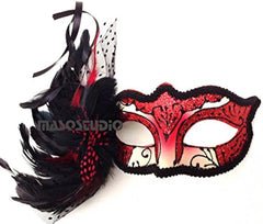 Couples Red Masquerade Ball Mask Pair Feather Mardi Gras Party Valentines Gift for Her