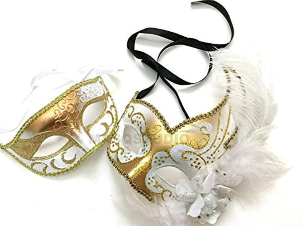 Couple Masquerade Feather Mask Pair Feather Dress up Birthday Party Prom Wedding Dance Anniversary Wear