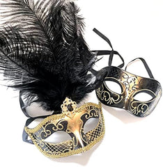 Masquerade Feather Mask Pair Dress up Birthday Party Prom Wedding Dance Anniversary Wear