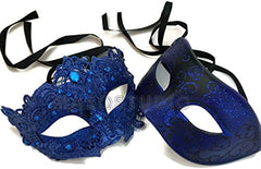 Blue Lace Masquerade Ball Mask Pair Christmas New Year Eve Costume Party