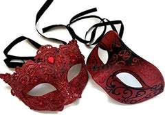 Red Lace Masquerade Ball Mask Pair Christmas New Year Eve Costume Party