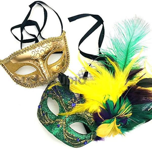 Mardi Gras Women and Mens Masquerade Ball Mask Pair Carnival Parade Event Party Wear