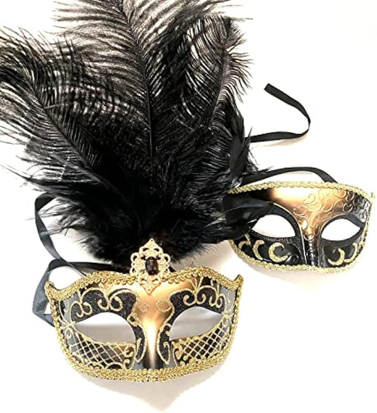 Masquerade Feather Mask Pair Dress up Birthday Party Prom Wedding Dance Anniversary Wear