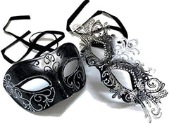 Couples Black Silver Masquerade Mask Pair Cosplay Mardi Gras Prom Dance Birthday Christmas New Year Mardi Gras Party