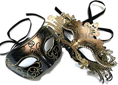 Couple Black Gold Masquerade Mask Pair Cosplay Mardi Gras Prom Dance Birthday Party Wear