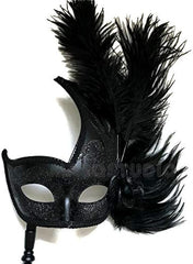 Black Masquerade ball stick mask Pair Detachable Handle Ostrich Feather Christmas New Year Party Wear or Deco