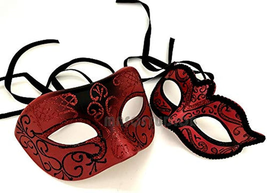 Red Masquerade Ball Mask Pair Cosplay Prom Dance Birthday Party Wear or Deco