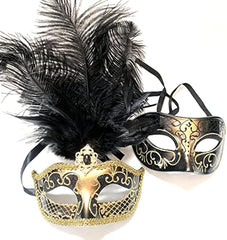 Masquerade Feather Mask Pair Dress up Birthday Party Prom Wedding Dance Anniversary Wear