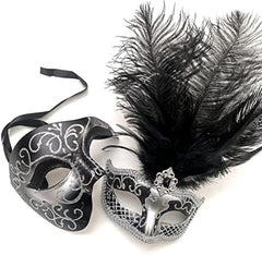 Couple Masquerade Feather Phantom Mask Cosplay Mardi Gras Prom Dance Birthday Party Wear or Deco