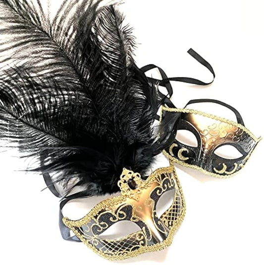 Masquerade Feather Mask Pair Dress up Birthday Party Prom Wedding Dance Anniversary Wear