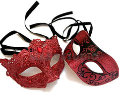 Red Lace Masquerade Ball Mask Pair Christmas New Year Eve Costume Party