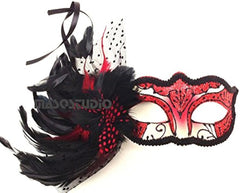 Couples Red Masquerade Ball Mask Pair Feather Mardi Gras Party Valentines Gift for Her