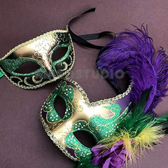 Mardi Gras Masquerade Ball Mask Pair Ostrich Feather Dress up Party Carnival Parade