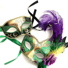 Mardi Gras Masquerade Ball Mask Pair Ostrich Feather Dress up Party Carnival Parade