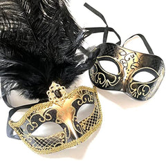 Masquerade Feather Mask Pair Dress up Birthday Party Prom Wedding Dance Anniversary Wear