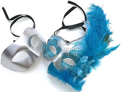 Couples Masquerade Ball Mask with Feather Mardi Gras Prom Dance Quincenera Birthday Party