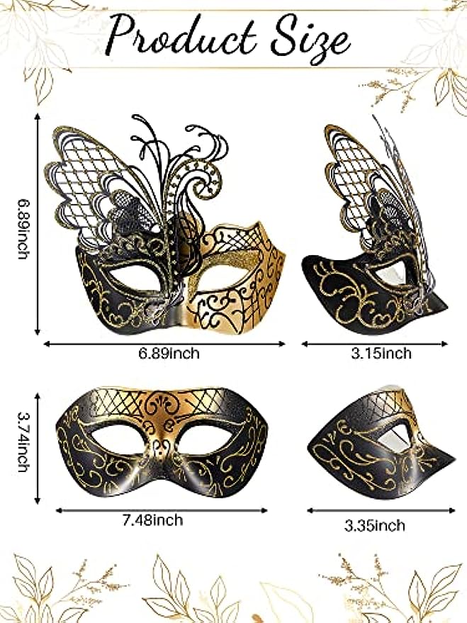 Couples Masquerade Masks Butterfly Venetian Face Cover for Mardi Gras Halloween Masquerade Party Costume