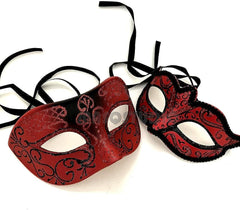 Red Masquerade Ball Mask Pair Cosplay Prom Dance Birthday Party Wear or Deco