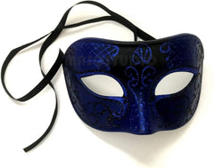 Couple Blue Masquerade Feather Netting Mask Pair Costume Carnival Party (Male mask only)