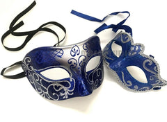 Silver Blue Masquerade Ball Mask Pair Cosplay Prom Dance Birthday Party Wear or Deco