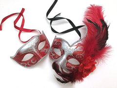Couple Masquerade Feather Mask Pair Feather Dress up Birthday Party Prom Wedding Dance Anniversary Wear